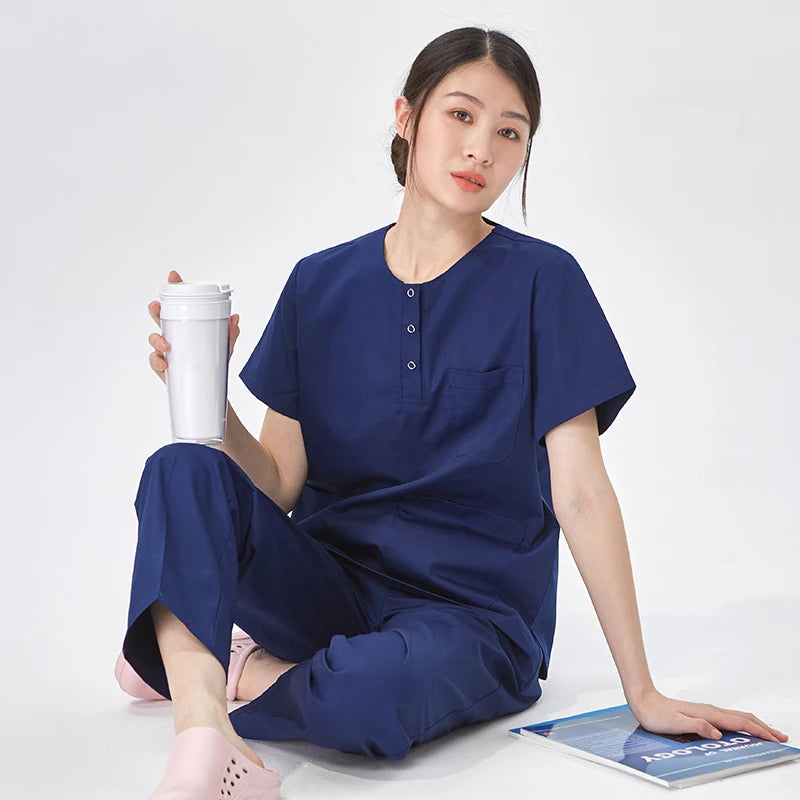 Women Stretch Nursing Uniforms Soft Clinical Scrub Set Quick-Dry Doctor Dust-proof Workwear Medical Scrubs Top+ Pants on Sale