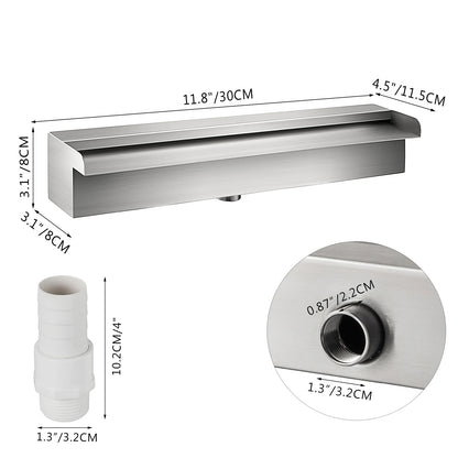 SucceBuy Waterfall Pool Fountain Stainless Steel Pipe Connector Spillway Garden Outdoor Pond Rectangular Swimming Pool Fountain