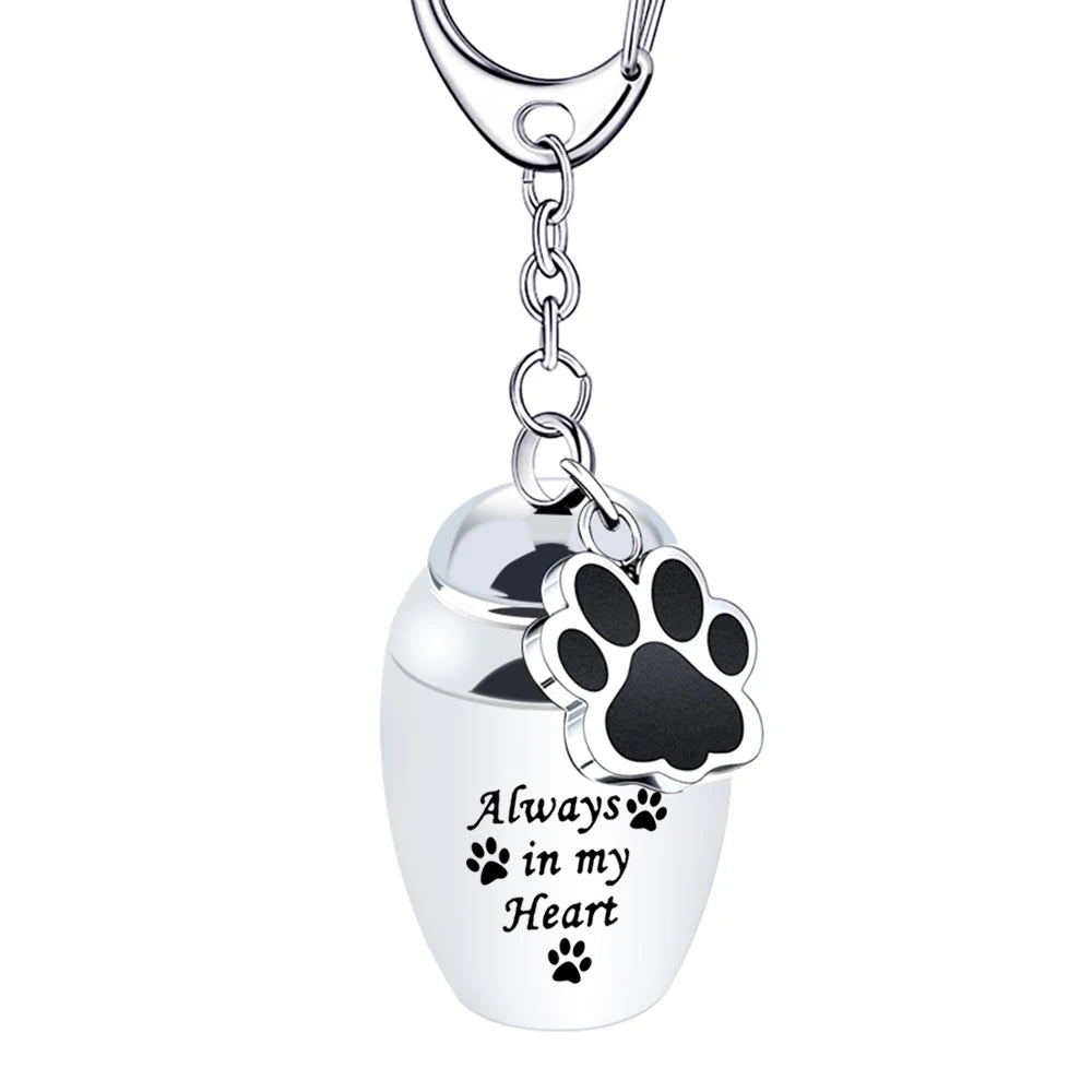 Silver Waterproof Cremation Pet Urns Keychain Cylinder Cat Dog Urn for Pet Ashes Cremation Keepsake Memorial Ashes Jewelry Pend