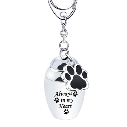 Silver Waterproof Cremation Pet Urns Keychain Cylinder Cat Dog Urn for Pet Ashes Cremation Keepsake Memorial Ashes Jewelry Pend