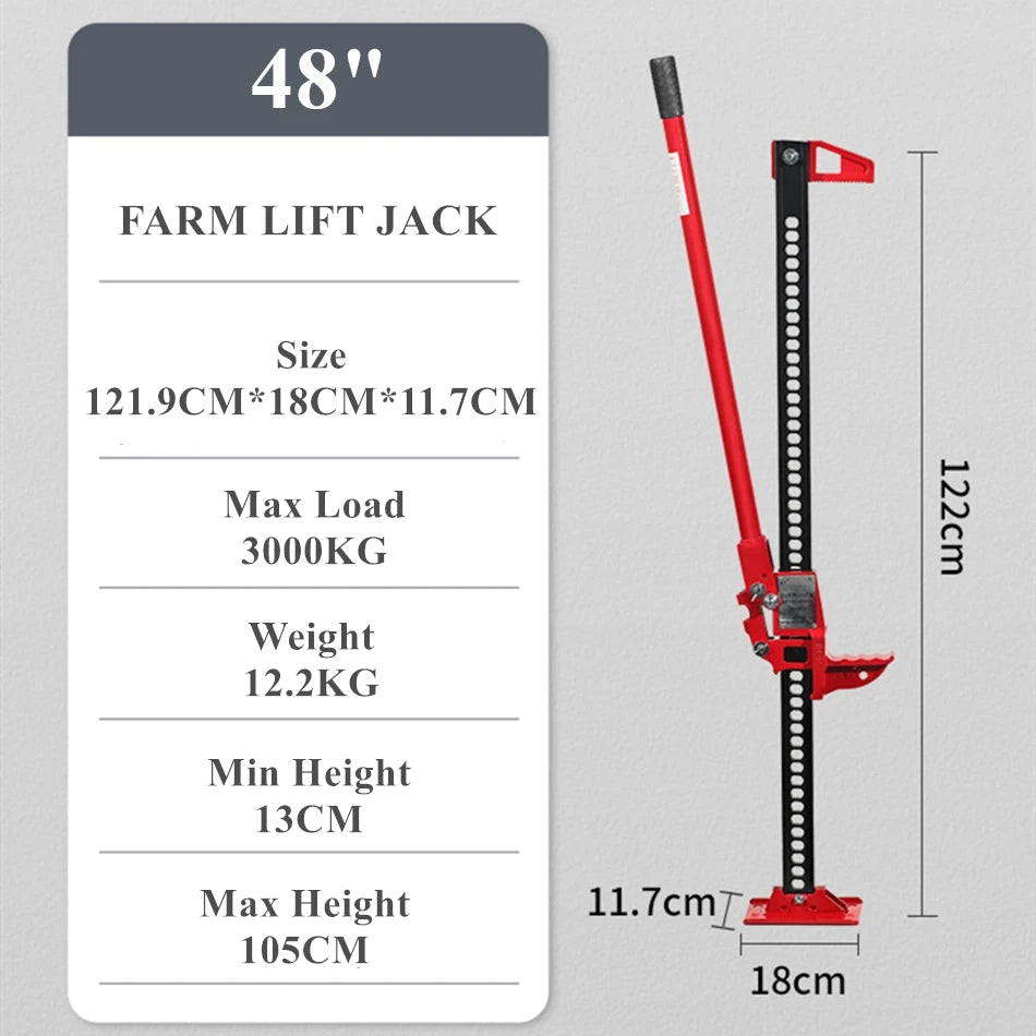 1 Pack 3-ton Steel Hi Lift Jack Load Capacity 33" 48" Farm Lift Jack for SUV Offraod Rescue Red All Cast Jack Univeral
