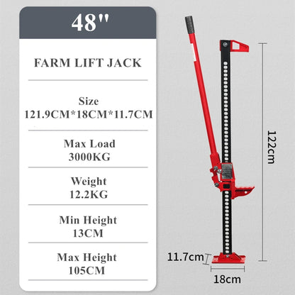 1 Pack 3-ton Steel Hi Lift Jack Load Capacity 33" 48" Farm Lift Jack for SUV Offraod Rescue Red All Cast Jack Univeral