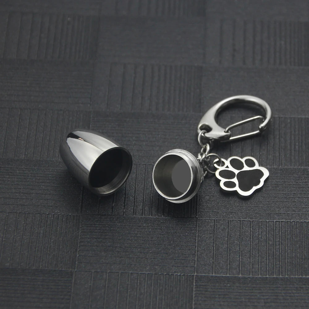 Silver Waterproof Cremation Pet Urns Keychain Cylinder Cat Dog Urn for Pet Ashes Cremation Keepsake Memorial Ashes Jewelry Pend
