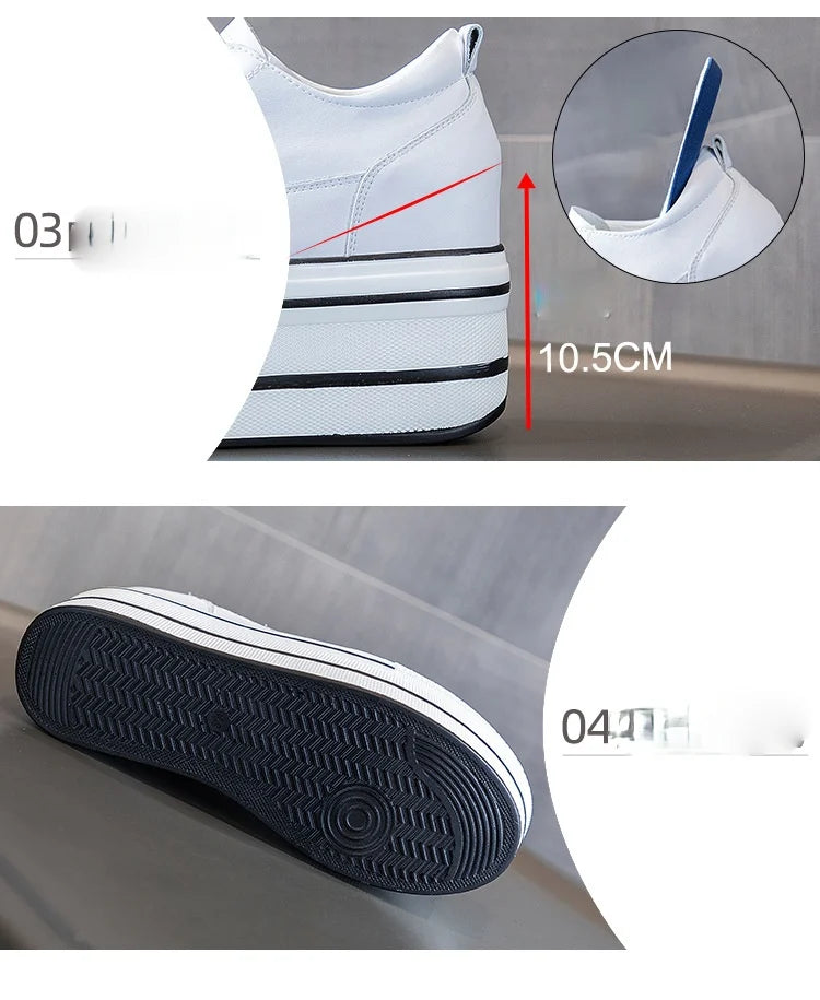 Fujin 10.5cm High Thick Heel Platform Flats Women Casual Shoes Genuine Leather Soft Quality Casual Shoe Sneakers White Black