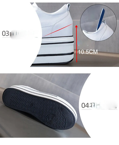 Fujin 10.5cm High Thick Heel Platform Flats Women Casual Shoes Genuine Leather Soft Quality Casual Shoe Sneakers White Black