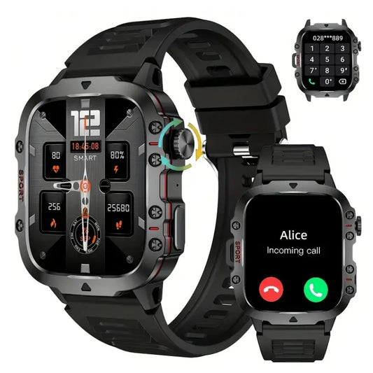 Montre connectée outdoor pour homme, 1,96 pouce, robuste, compatible iPhone et Android, étanche IP68, avec suivi d'activité.