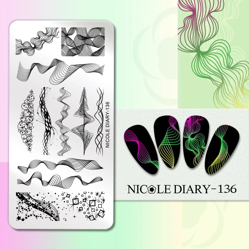 NICOLE DIARY Rose Flower Nail Stamping Plates Image Template Valentine's day Love Heart Printing Stencil Nail Art Manicure Tools