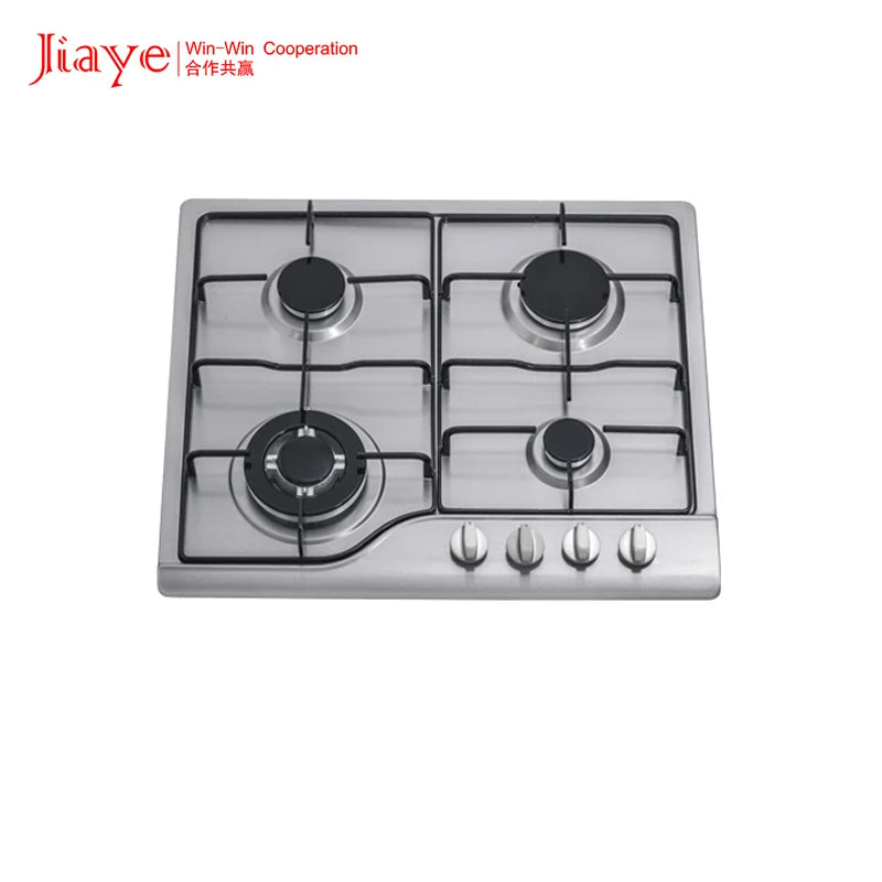 Built-In Gas Cooktop 4 Burners Stainless Steel Panel Class Energy Household Use Electric Option Safety Device Included