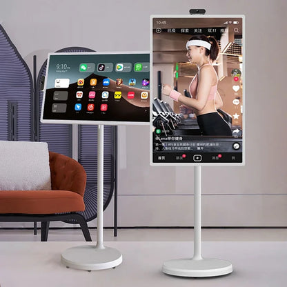 Téléviseur intelligent 32 pouces avec support, sans fil, rechargeable, pivotant et grand écran, idéal pour la salle de bain et la télévision interactive.