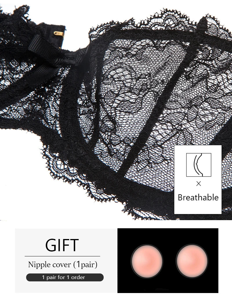 Half Cup Bras For Women Sexy Lingerie Plus Size Transparent Balconette Embroidery See Through Lace Bra Top Red Pink White Black