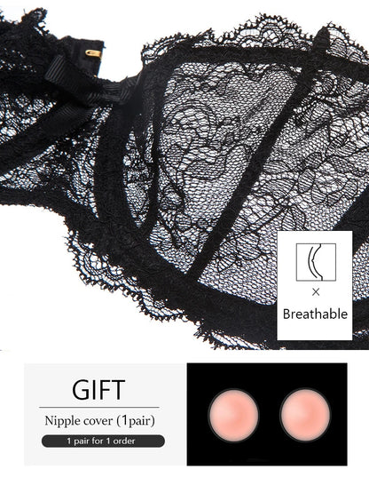 Half Cup Bras For Women Sexy Lingerie Plus Size Transparent Balconette Embroidery See Through Lace Bra Top Red Pink White Black