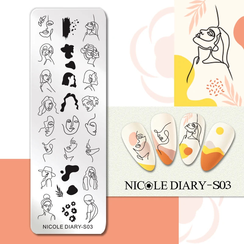 NICOLE DIARY Rose Flower Nail Stamping Plates Image Template Valentine's day Love Heart Printing Stencil Nail Art Manicure Tools
