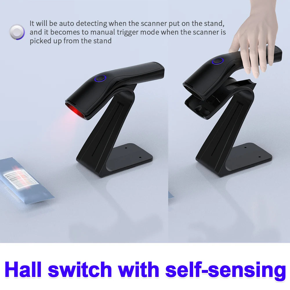 2D Wireless Barcode Scanner Cordless Automatic Scan Window Handheld Bar Code Reader for Retail Warehouse Inventory Tracking