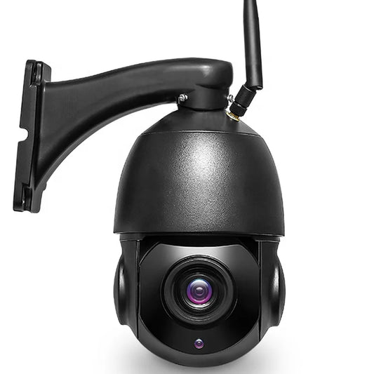Caméra dôme motorisée PTZ WiFi 5 MP, vision nocturne et stockage cloud, sans fil IP66, suivi automatique jusqu'à 80 m, zoom 30x et haute résolution (5 MP).