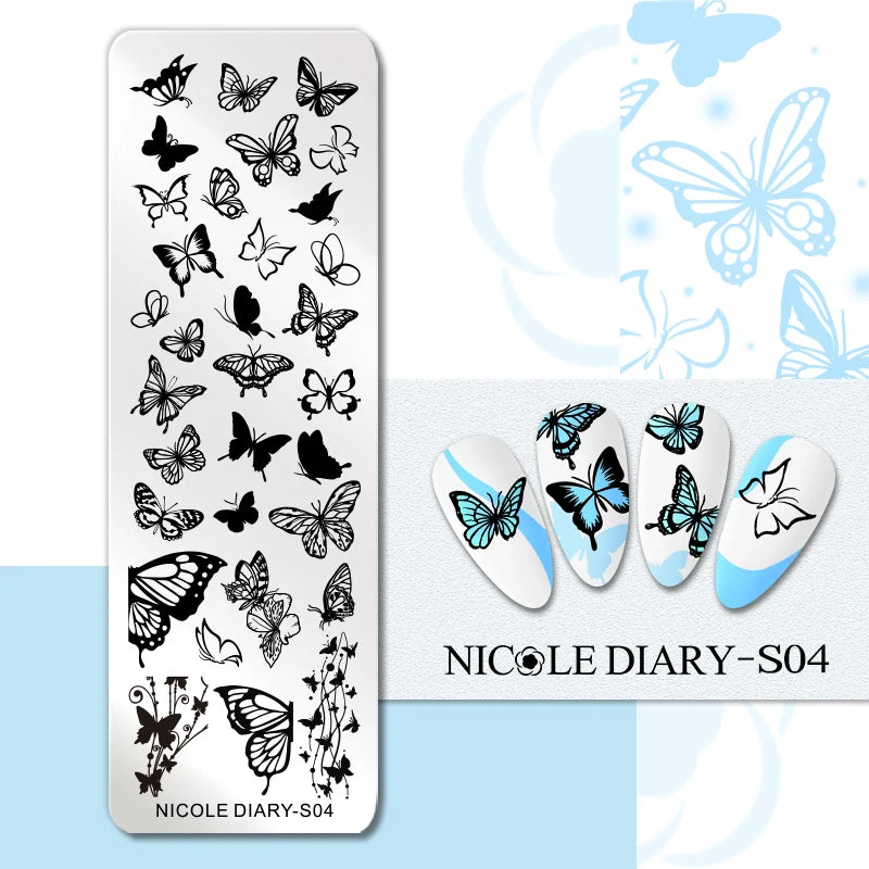 NICOLE DIARY Rose Flower Nail Stamping Plates Image Template Valentine's day Love Heart Printing Stencil Nail Art Manicure Tools