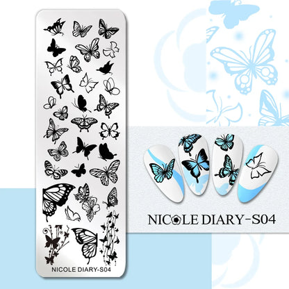 NICOLE DIARY Rose Flower Nail Stamping Plates Image Template Valentine's day Love Heart Printing Stencil Nail Art Manicure Tools