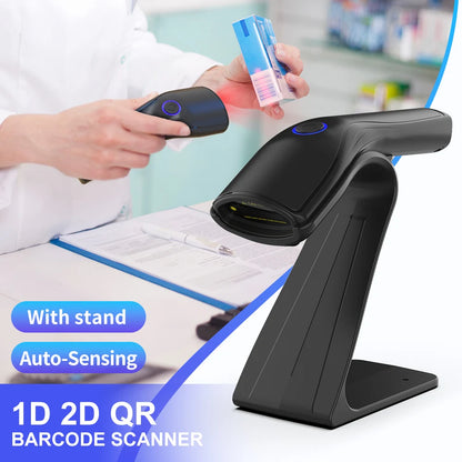 2D Wireless Barcode Scanner Cordless Automatic Scan Window Handheld Bar Code Reader for Retail Warehouse Inventory Tracking