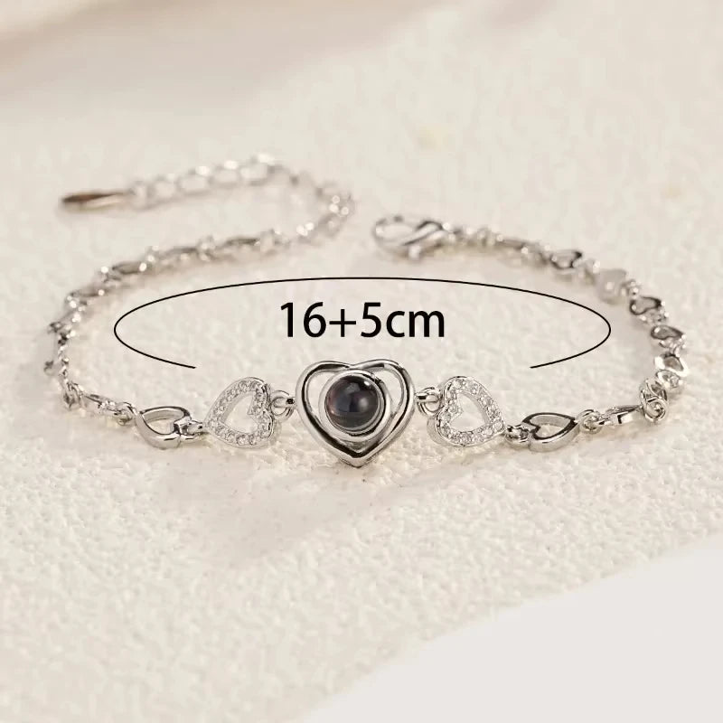 Dropship Jewelry Personalized Custom Photo Projection Heart-shaped Bracelet Titanium Steel Gold Plated Zircon Bracelet