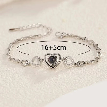 Dropship Jewelry Personalized Custom Photo Projection Heart-shaped Bracelet Titanium Steel Gold Plated Zircon Bracelet