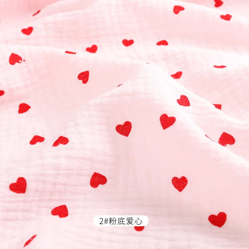 Soft Heart Print Cotton Sewing Fabric Crepe Double Layer Gauze Cloth Valentine's Day Diy Towel Material YHW300530
