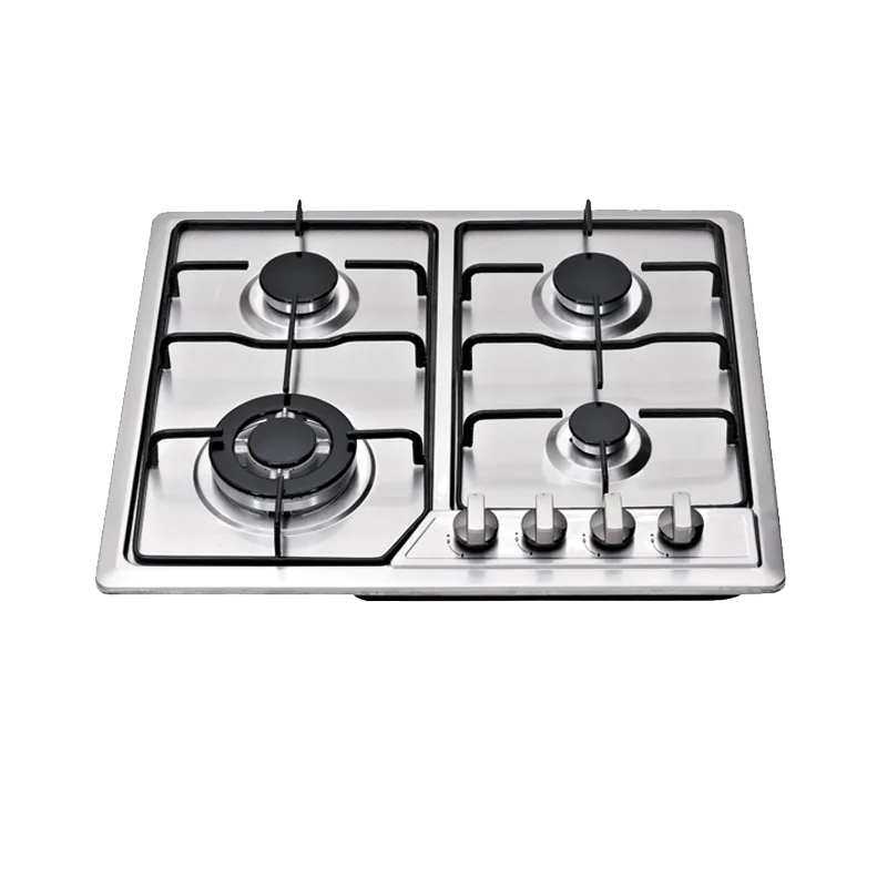 Built-In Gas Cooktop 4 Burners Stainless Steel Panel Class Energy Household Use Electric Option Safety Device Included