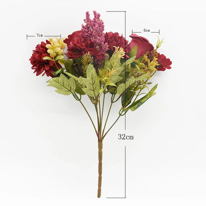 1 Bunch Rose Chrysanthemum Combination Bouquet High Quality Artificial Flowers Home Decor Autumn Decoration Diy Wedding Festival