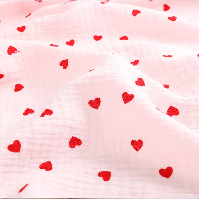 Soft Heart Print Cotton Sewing Fabric Crepe Double Layer Gauze Cloth Valentine's Day Diy Towel Material YHW300530
