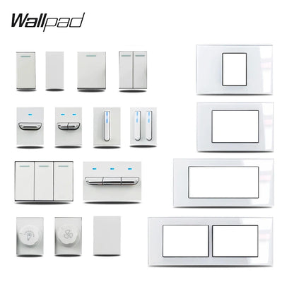 1 2 3 Gang Way Stair Cross Pass White Glass Switch DIY AU US 118*75mm 153*75mm 191*75mm Fan Dimmer Retro Switch with LED Wallpad