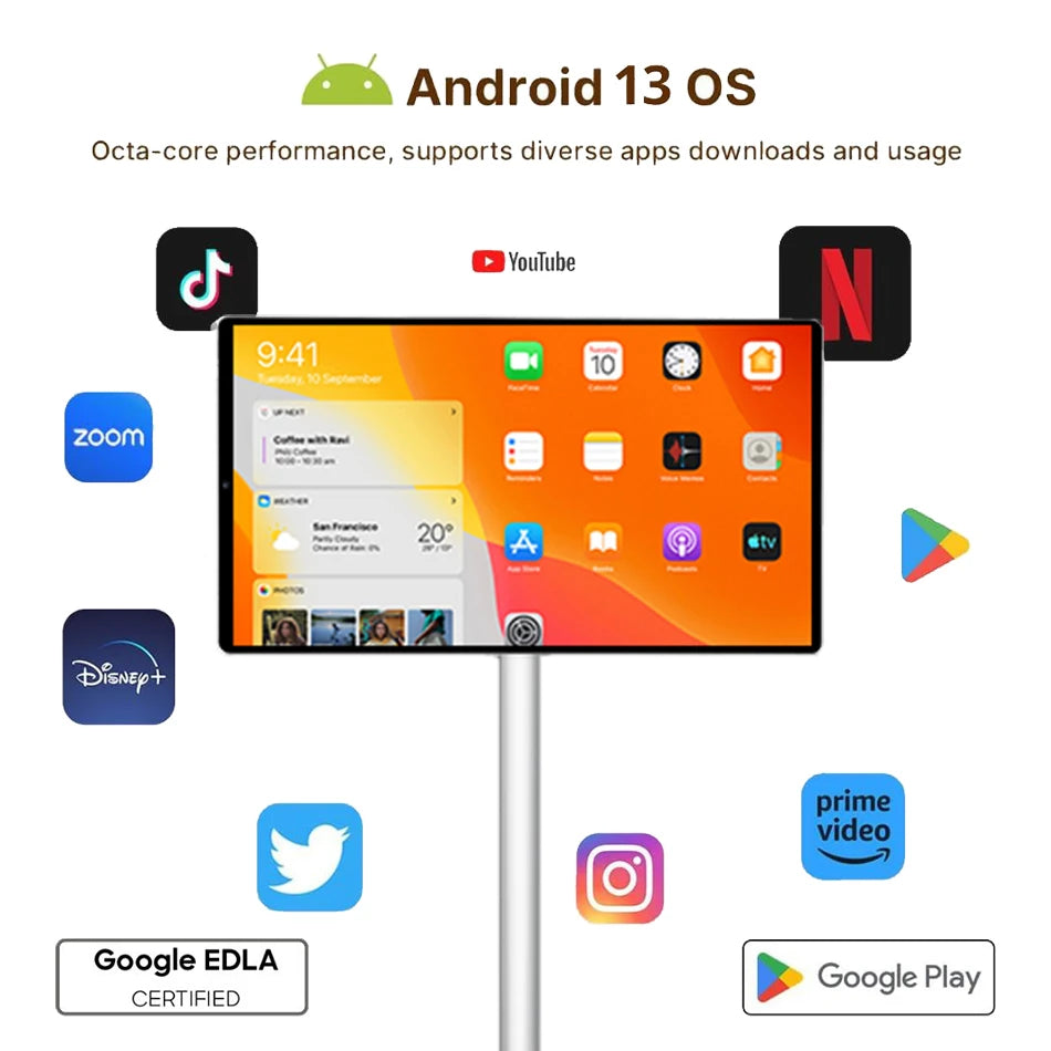 2025 New 21.5 Inch Mini Lcd Tv Portable Touch Screen Tv With Stand Rechargeable Smart Tv Display Wireless Smart Television