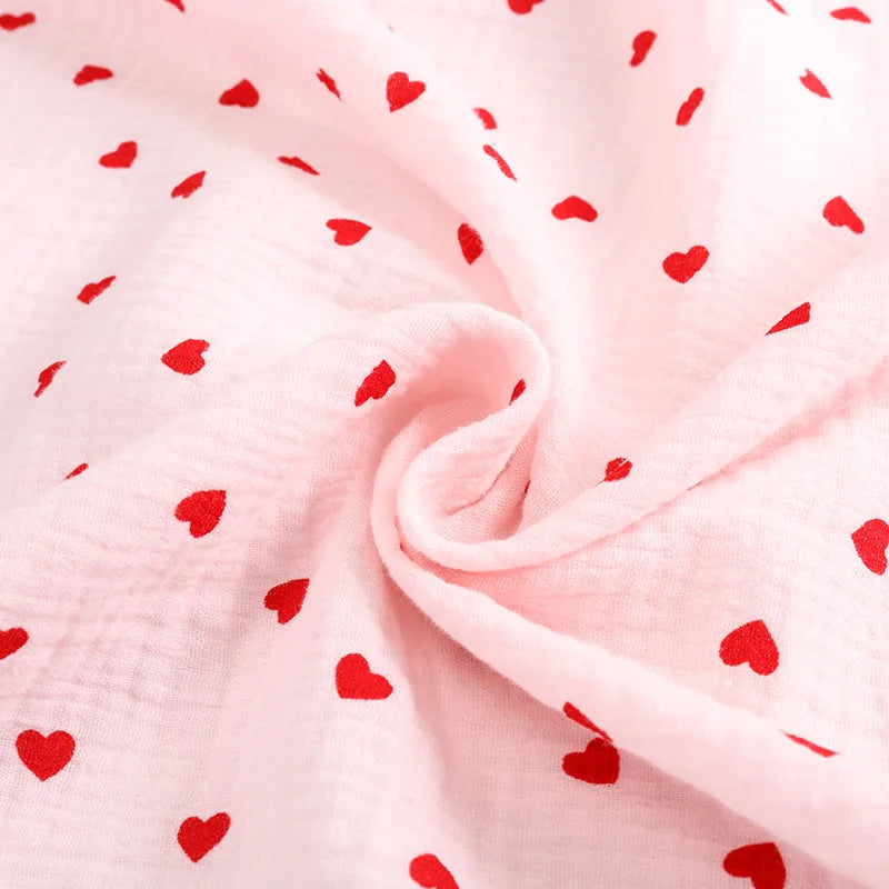 Soft Heart Print Cotton Sewing Fabric Crepe Double Layer Gauze Cloth Valentine's Day Diy Towel Material YHW300530