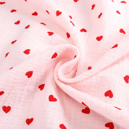 Soft Heart Print Cotton Sewing Fabric Crepe Double Layer Gauze Cloth Valentine's Day Diy Towel Material YHW300530