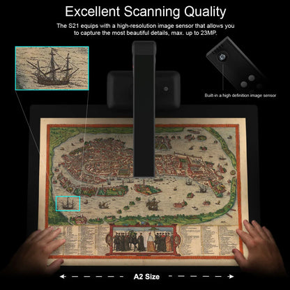 Scanner de livres et documents grand format A2/A3 pour transparents, haute résolution 23 MP, aplatissement automatique et prise en charge multilingue VIISAN-S21 2025