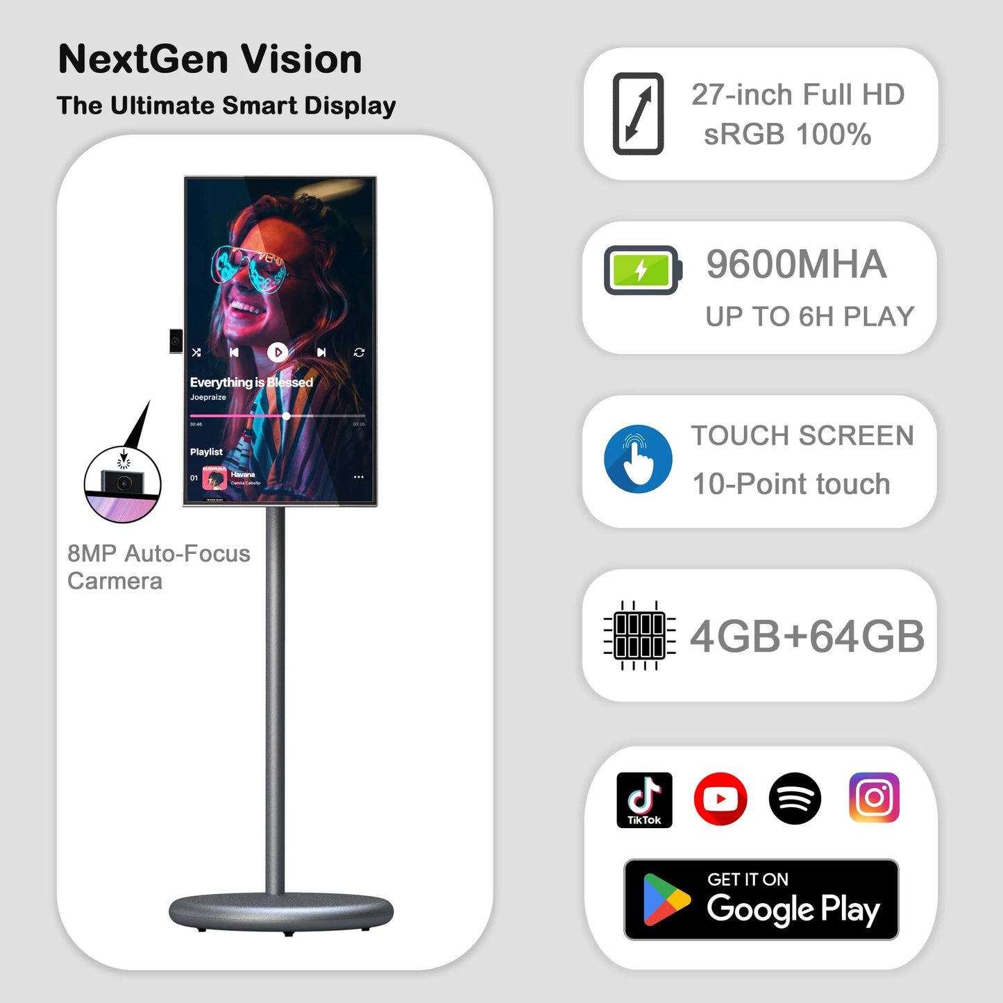 Téléviseur intelligent portable 2025 Trend avec écran tactile LED 27 pouces et support mobile HD 32 pouces, 4G+64G