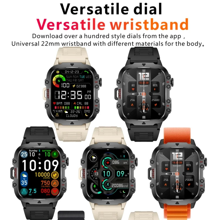 Montre connectée outdoor pour homme, 1,96 pouce, robuste, compatible iPhone et Android, étanche IP68, avec suivi d'activité.