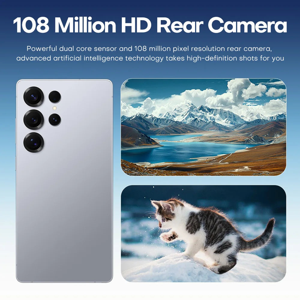 New Androsd S25Ultra Full-screen Smartphone 5g 7.3-snch 48MP+108MP Dual Card Face Recognstson 16GB+1TB Gamsng Telephone