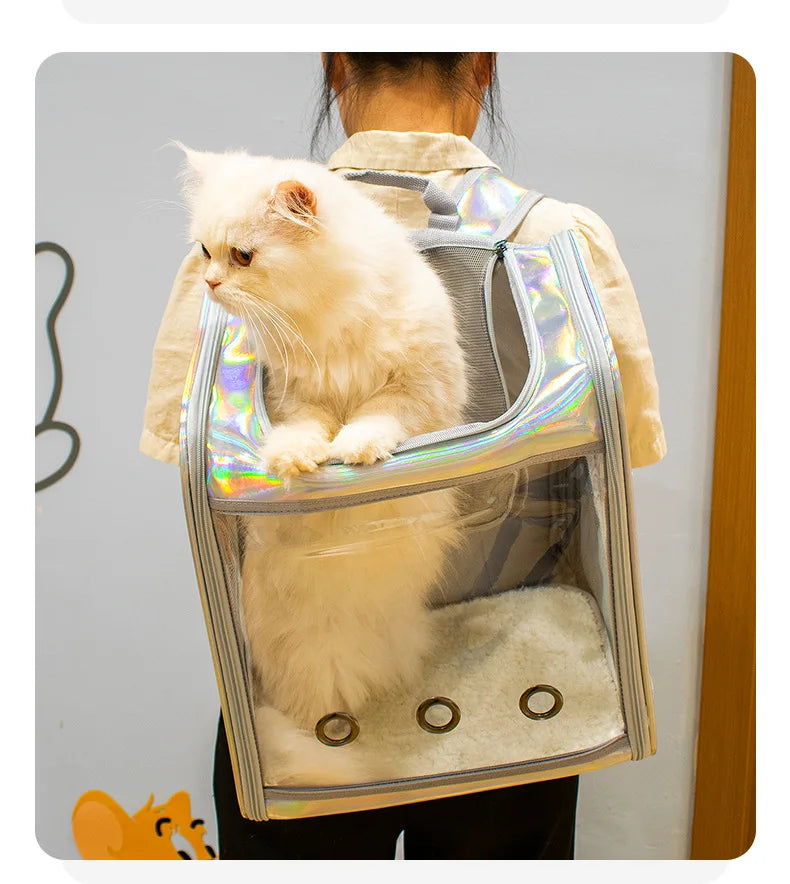 Pet Cat Carrier Backpack Breathable Travel Outdoor Shoulder Bag For Small Dogs Portable Transparent Carrying Pet Supplies Laser