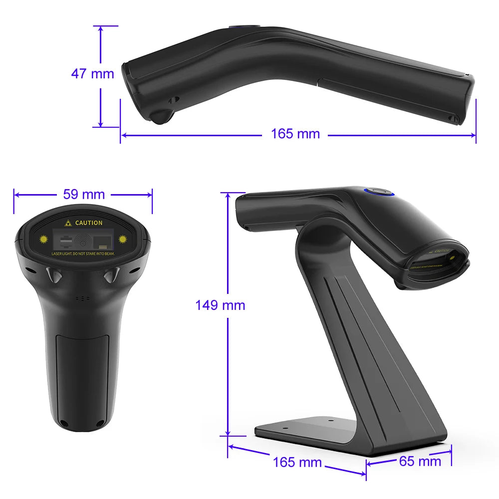 2D Wireless Barcode Scanner Cordless Automatic Scan Window Handheld Bar Code Reader for Retail Warehouse Inventory Tracking