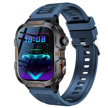 Nouvelle montre connectée de sport outdoor pour homme avec lampe torche, grand écran de 1,96 pouce, étanche IP68, compatible Android et iPhone.