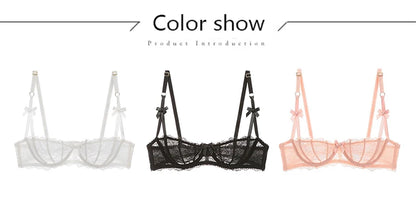 Half Cup Bras For Women Sexy Lingerie Plus Size Transparent Balconette Embroidery See Through Lace Bra Top Red Pink White Black