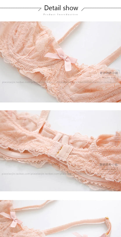 Half Cup Bras For Women Sexy Lingerie Plus Size Transparent Balconette Embroidery See Through Lace Bra Top Red Pink White Black