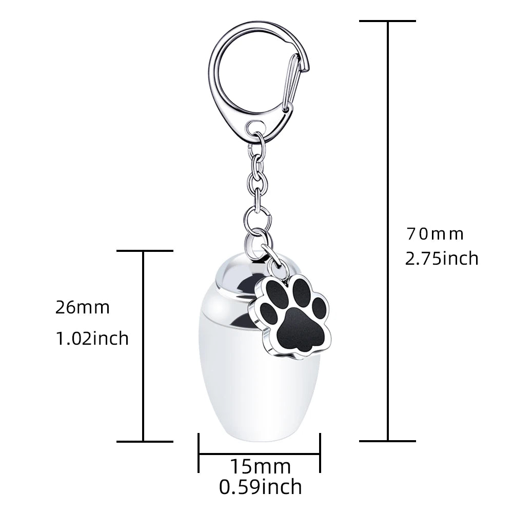 Silver Waterproof Cremation Pet Urns Keychain Cylinder Cat Dog Urn for Pet Ashes Cremation Keepsake Memorial Ashes Jewelry Pend