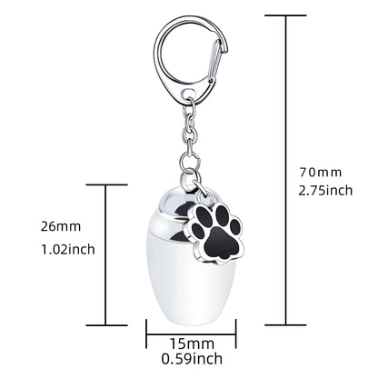 Silver Waterproof Cremation Pet Urns Keychain Cylinder Cat Dog Urn for Pet Ashes Cremation Keepsake Memorial Ashes Jewelry Pend