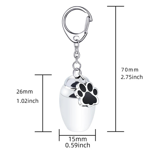 Silver Waterproof Cremation Pet Urns Keychain Cylinder Cat Dog Urn for Pet Ashes Cremation Keepsake Memorial Ashes Jewelry Pend
