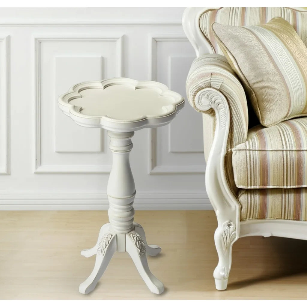 HMS 20\" Cottage White Wood Floral Top End Table for Living Room Furniture
