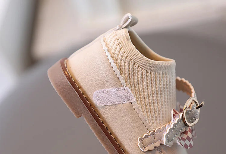 New Cute Girl Lattice Bowknot Baby Princess Shoes Casual Anti slip Outdoor Preschool Children's Soft Sole First Walking Shoe