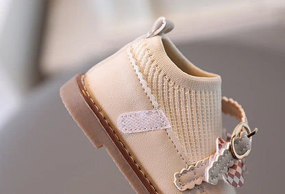 New Cute Girl Lattice Bowknot Baby Princess Shoes Casual Anti slip Outdoor Preschool Children's Soft Sole First Walking Shoe