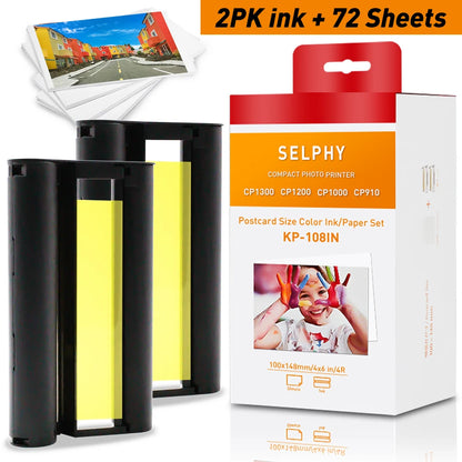 InkExpress Ink Cassette Photo Paper Set Compatible for Canon Selphy CP900 CP910 CP1200 CP1300 Photo Printer KP-36IN KP-108IN