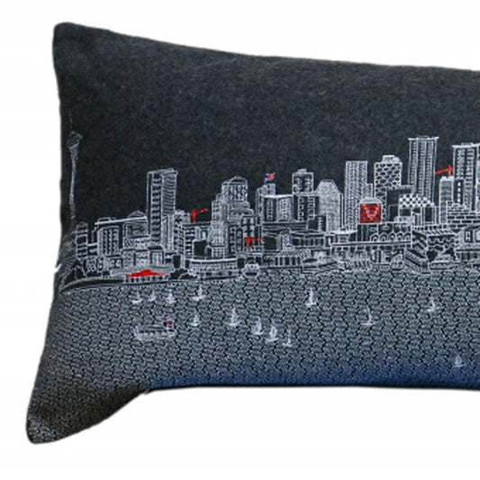 Seattle Nighttime Skyline Lumbar Decorative Pillow 46\" Black Seattle Nighttime Skyline Home & Office Throw Pillow
