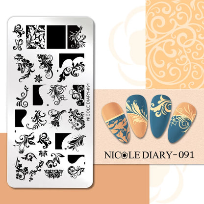 NICOLE DIARY Rose Flower Nail Stamping Plates Image Template Valentine's day Love Heart Printing Stencil Nail Art Manicure Tools