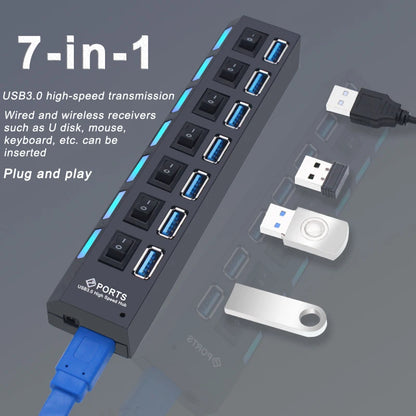 Hub USB 3.0, répartiteur USB 2.0, adaptateur secteur, multi-ports USB 4/7 avec commutateur, accessoires pour PC